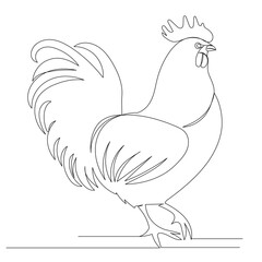 rooster drawing by one continuous line isolated, vector