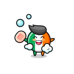 ireland flag badge character is bathing while holding soap