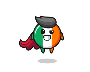 the cute ireland flag badge character as a flying superhero