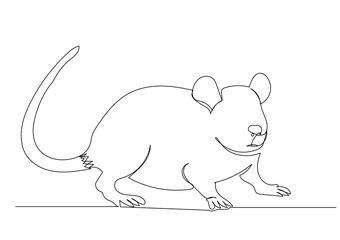 mouse, rat one continuous line drawing isolated, vector