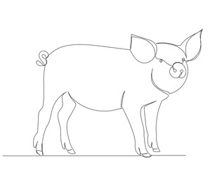 pig drawing by one continuous line isolated, vector