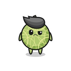the mascot of the melon fruit with sceptical face