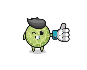 cute melon fruit with social media thumbs up symbol