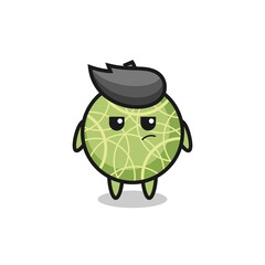 cute melon fruit character with suspicious expression