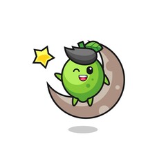 illustration of lime cartoon sitting on the half moon