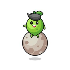 illustration of lime cartoon sitting on the moon