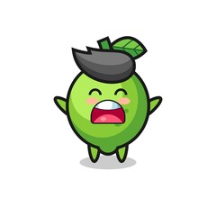 cute lime mascot with a yawn expression
