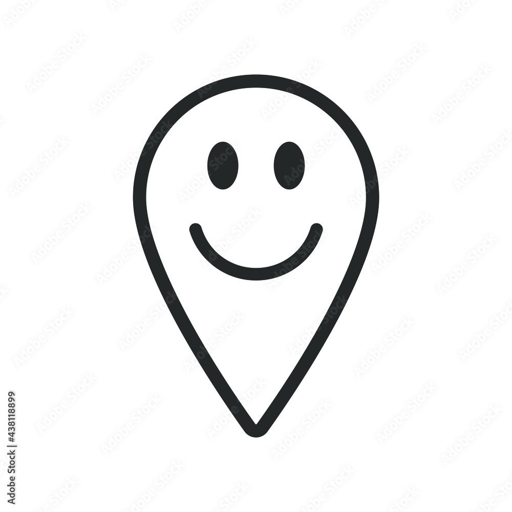 Poster smiling location pointer symbol icon. happy gps navigation pin sign. smile face emotion character. m
