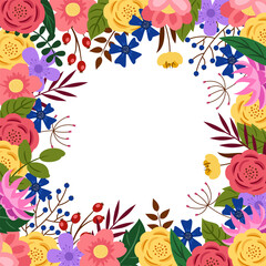 Template on a white background with abstract leaves and flowers. Made in a flat style. Vector.