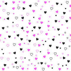 Simple seamless pattern with hearts pink and gray on a white background. Delicate children's background for clothes.