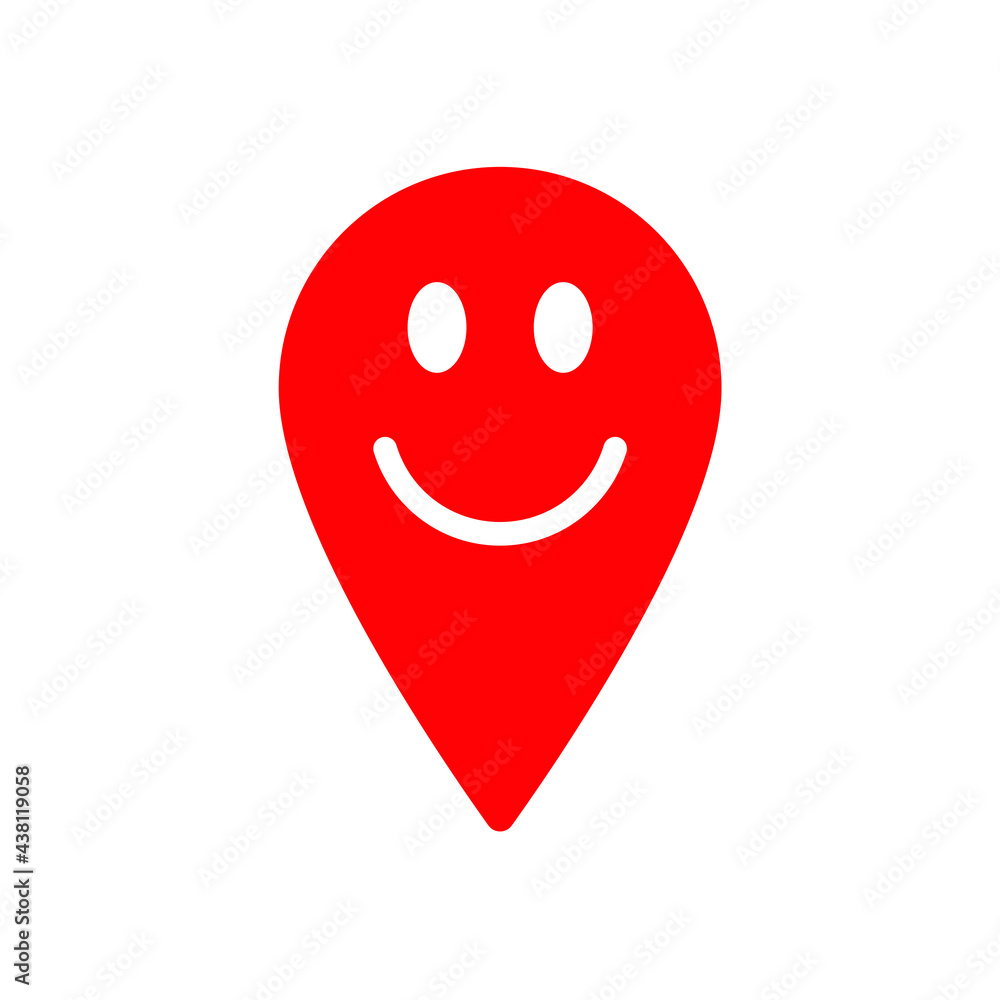 Poster smiling location pointer symbol icon. happy gps navigation pin sign. smile face emotion character. m