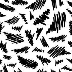 black and white doodle lines seamless pattern. Simple hand-drawn background, line art