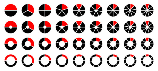 Set 36 Tortendiagramme Schwarz Und Rot