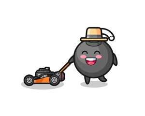illustration of the bomb character using lawn mower