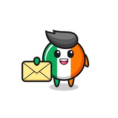 cartoon illustration of ireland flag badge holding a yellow letter