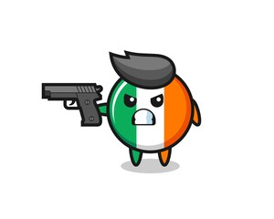 the cute ireland flag badge character shoot with a gun