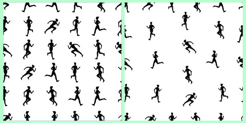 Seamless vector pattern. Silhouettes of running women, people. White isolated background. Great print for flyers, posters, covers, textiles, wrapping paper, clothing, napkins. 