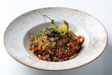 Thai glass rice noodles, isolated on white studio background, top view