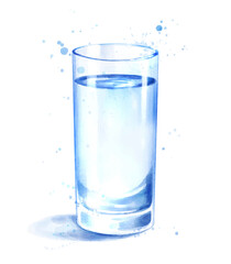 Watercolor illustration of glass of water