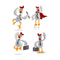 Roster Chicken illustration Businessman Success Template Design Set