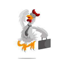 Roster Chicken Jump Holding Suitcase illustration Businessman Success Template Design