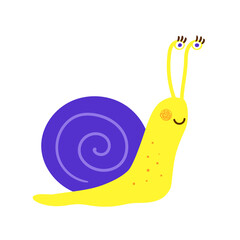 Cute snail in cartoon style isolated on white. Colored child hand drawn snail.