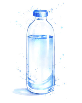 Watercolor illustration of bottle of water