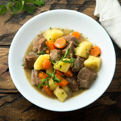 Traditional homemade meat stew with vegetables