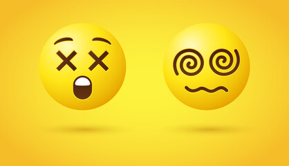 Dizzy Face Emoji with wavy mouth or yellow emoticon face with X eyes and open mouth, Face  with Spiral Cross Eyes 