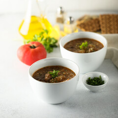 Traditional homemade spicy lentil soup	