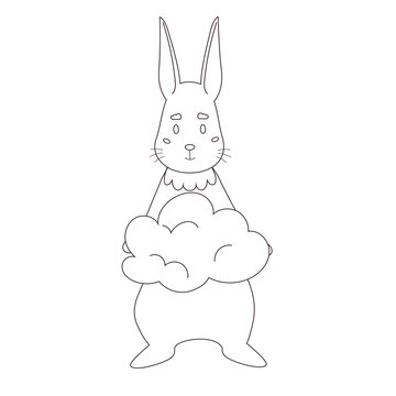 Cute cartoon rabbit for coloring book. Vector linear illustration for children on a white background.