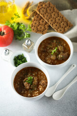 Traditional homemade spicy lentil soup