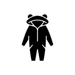 Kigurumi black glyph icon. Funny jumpsuit for children. Halloween tiger costume for kids. Comfortable homewear and sleepwear. Silhouette symbol on white space. Vector isolated illustration