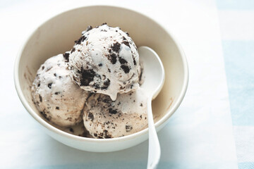 Chocolate cookie vanilla ice creams in bowl 