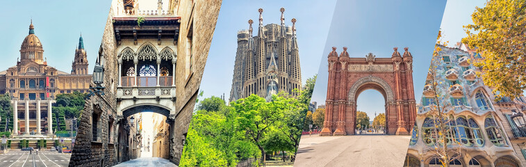 Barcelona City, Famous landmark collage - obrazy, fototapety, plakaty