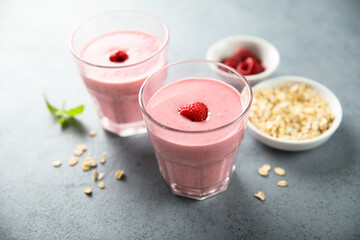 Homemade raspberry smoothie or milk shake