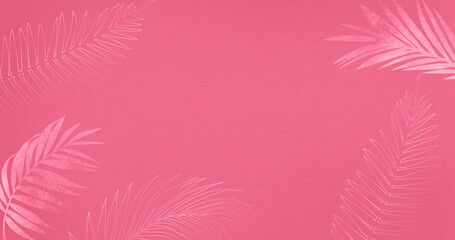 pink background with palm leaves