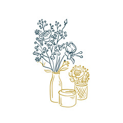 Flowers decor for a wedding, bouquet. trending vector illustration. Linear art. Icon for wedding agencies, photographers, law shops, florists.