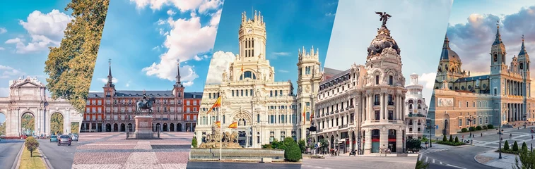 Deurstickers Madrid City, beroemde bezienswaardigheid collage © Stockbym