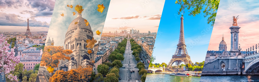 Wall mural paris city famous landmarks collage