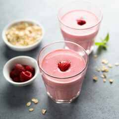 Homemade raspberry smoothie or milk shake