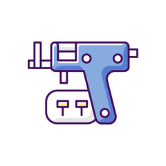 Piercing gun RGB color icon. Isolated vector illustration. Special instrument for making holes in body skin. Injecting jewellery in human body. Modern style simple filled line drawing.