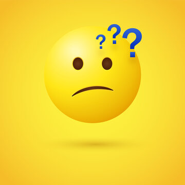 Thinking face, confusing emoji ask a question - 3d confused emoticon with question mark symbols