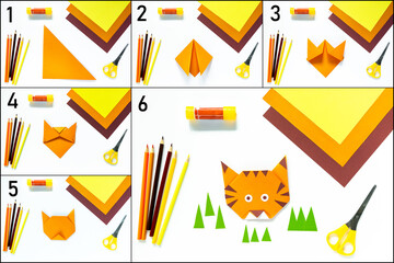 Instruction step by step origami tiger