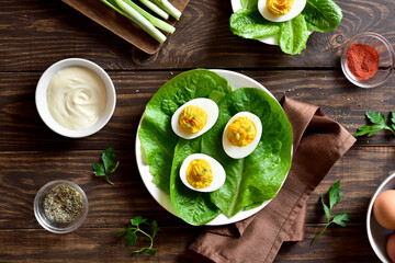 Deviled eggs with paprika, mustard and mayonnaise