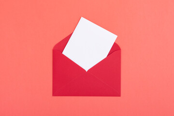 Red paper envelope for invitation, invitation mockup and letter