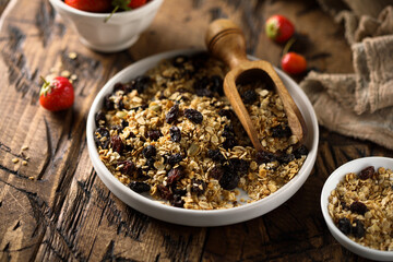 Healthy homemade granola with berries