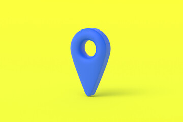 Blue map pointer icon on yellow background. Gps marker. Geographical location.
