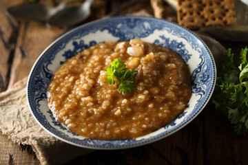 Traditional homemade spicy lentil soup