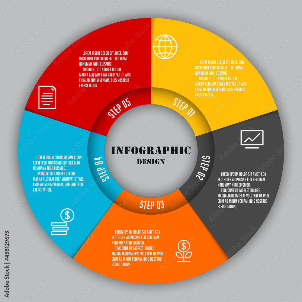 Poster vector circle business concept with icon 5 step design element for presentation.